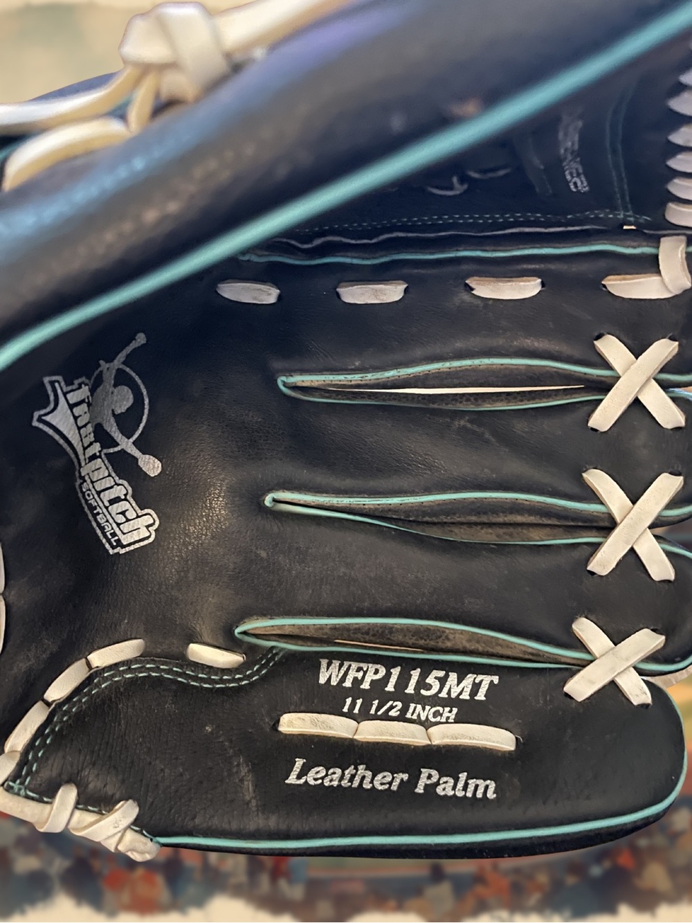 RAWLINGS Fastpitch Softball Glove Women's 11.5" Leather Palm WFP115MT Black Teal - Picture 6 of 8